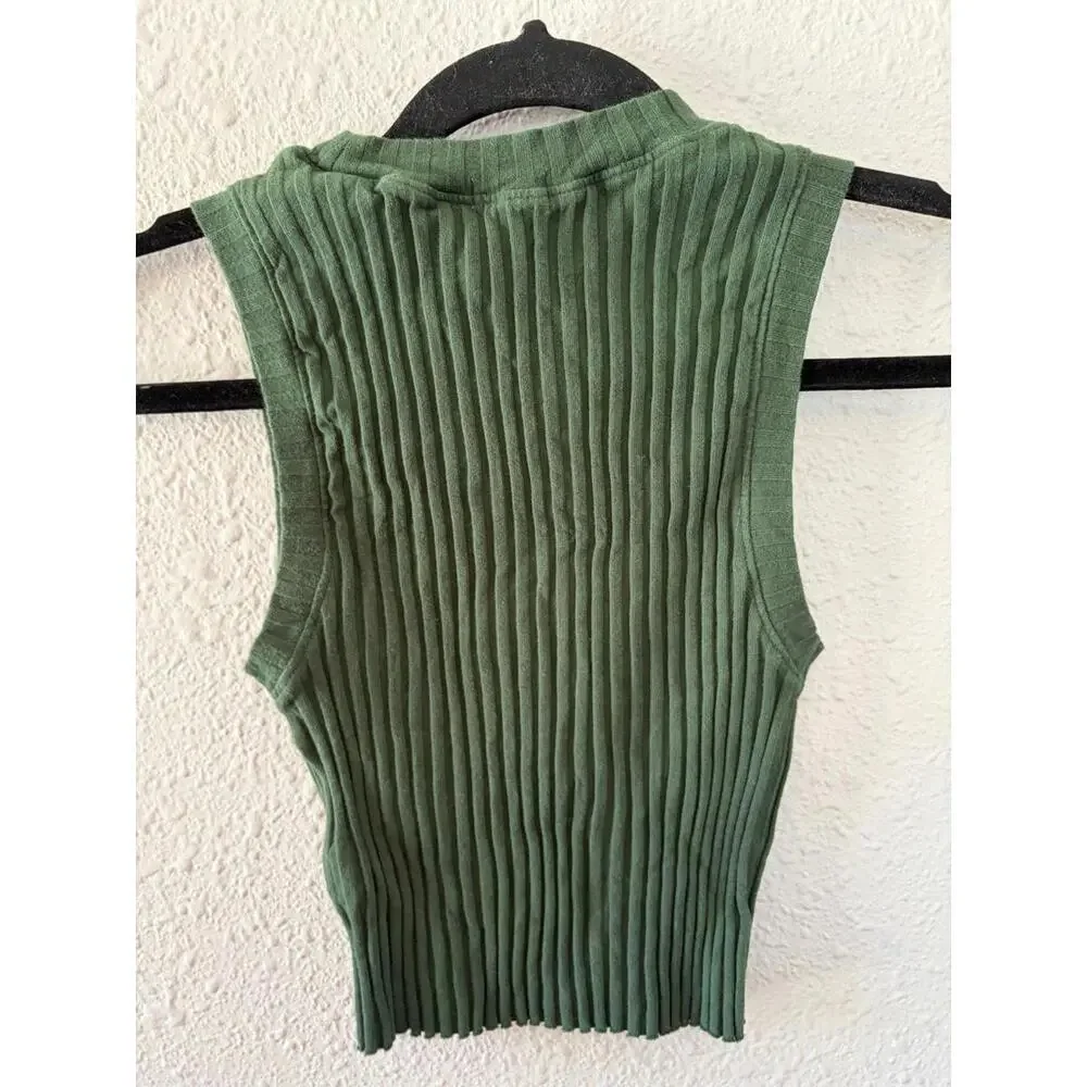 Aerie green ribbed cropped tank size XS stretchy - Picture 3 of 3